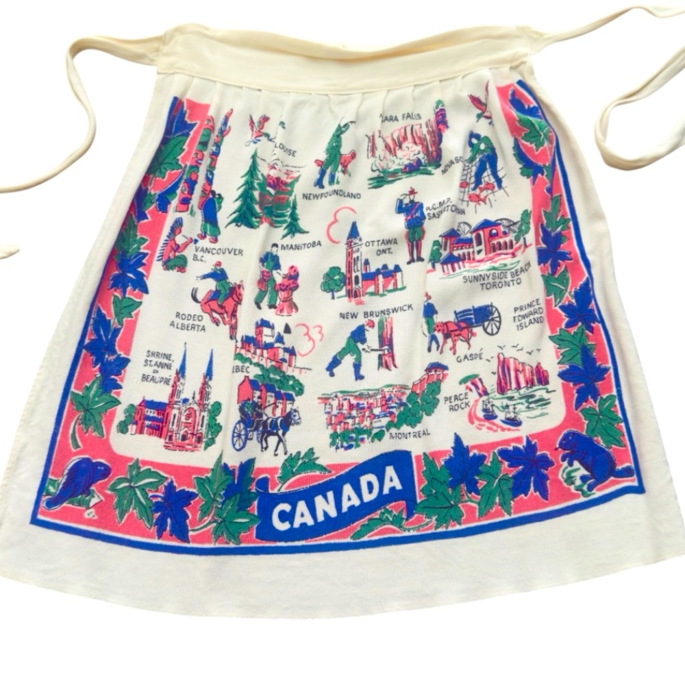 Unique Vintage Canadian‎ Souvenir Half Apron with Provinces , Kitchy 50’s, OSFM